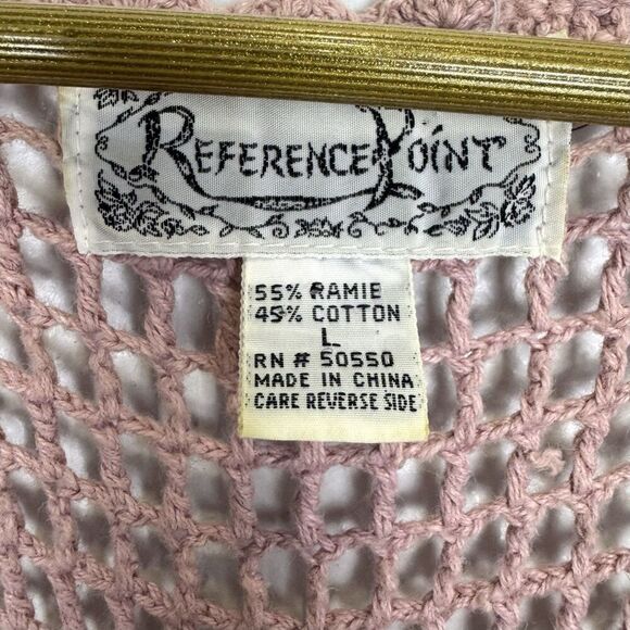 Vintage Y2K Womens Top L Pink Crochet Long Vest Boho Hippie Pearls Embellished - Picture 8 of 9